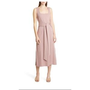 Vince Pima Cotton Square Neck Belted Midi Dress Mauve S